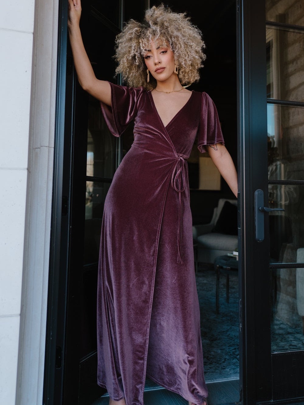 Baltic Born Meghan Velvet Wrap Maxi Dress in Dusty Plum